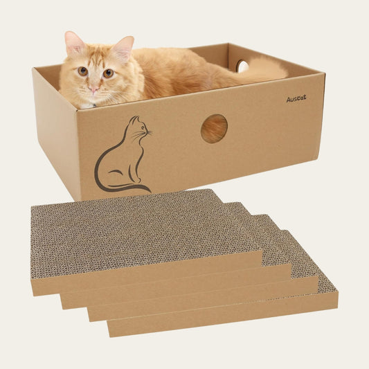 Cat Scratcher Box with 4 Reversible Pads & Catnip