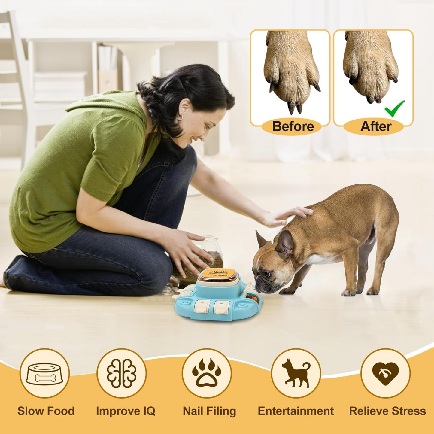 Interactive 3-in-1 Dog Enrichment Puzzle Feeder & Nail Care Toy