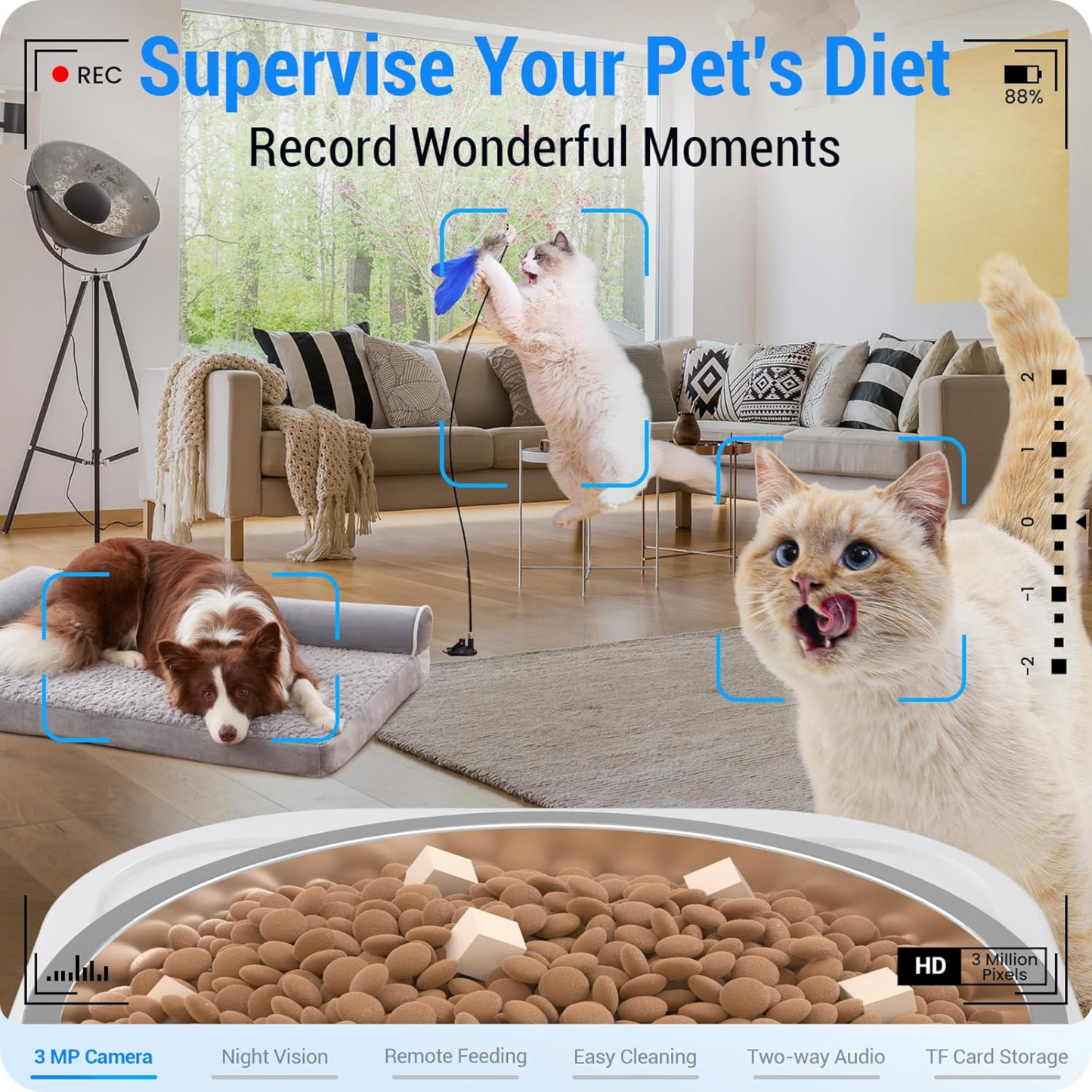 Automatic Dog and Cat Feeder with 2K Camera