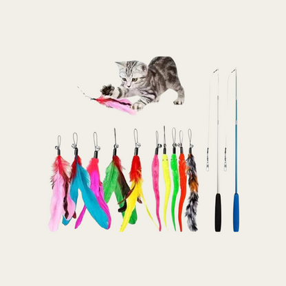 Feather Teaser Cat Toy - 2PCS Retractable Wand Toys with 10PCS Replacement Teaser Bells