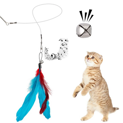 Feather Teaser Cat Toy - 2PCS Retractable Wand Toys with 10PCS Replacement Teaser Bells