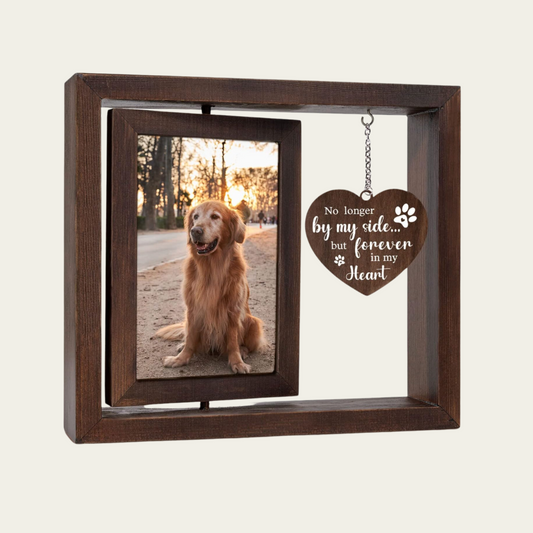 Dog Memorial Picture Frame - Rotating Wooden Frame for 4x6 Photo