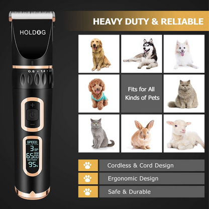 Dog Clippers 3-Speed Low Noise Cordless Pet Grooming Tools for Small & Large Pets with Thick & Heavy Coats (Black)