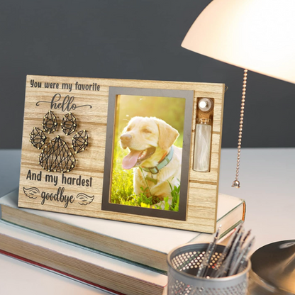 Pet Memorial Picture Frame - Wooden Dog Remembrance Frame with Hair Collection Bottle