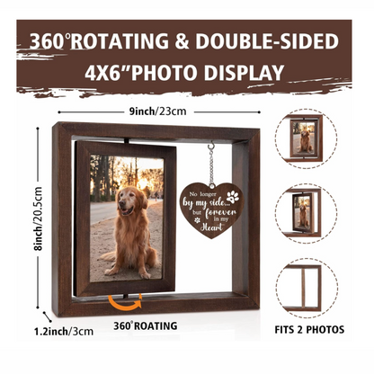 Dog Memorial Picture Frame - Rotating Wooden Frame for 4x6 Photo