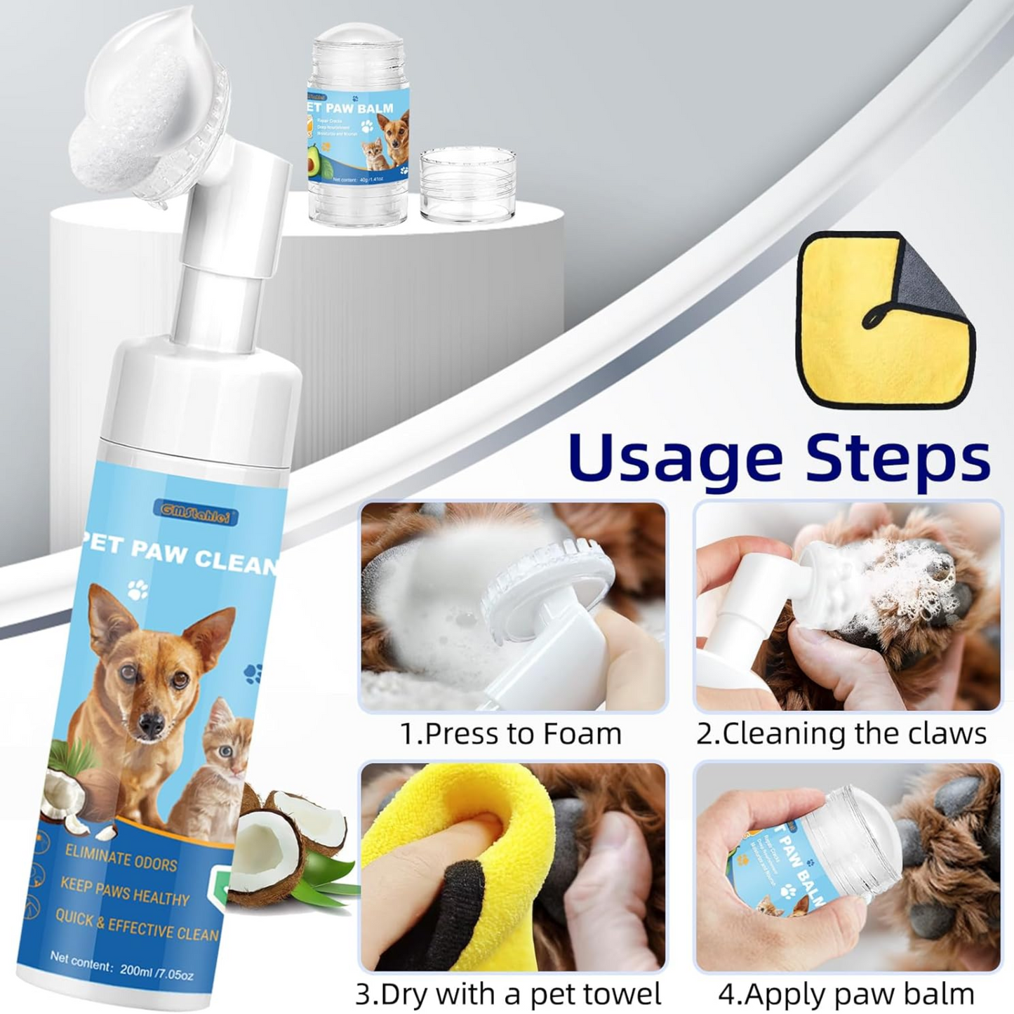 Paw Care Kit – No-Rinse Cleaner & Healing Balm with Towel