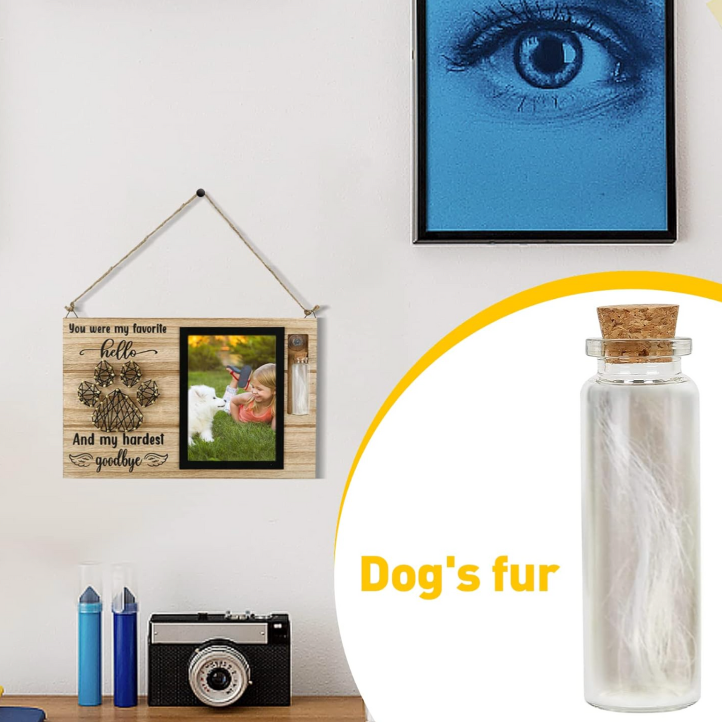 Pet Memorial Picture Frame - Wooden Dog Remembrance Frame with Hair Collection Bottle