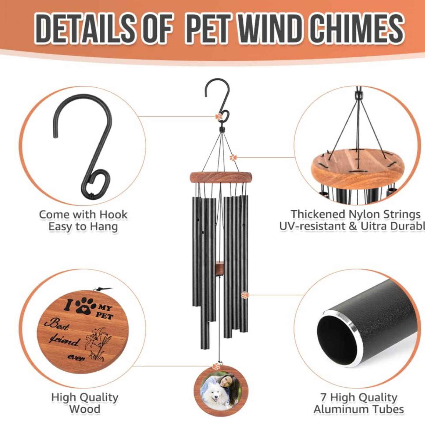 Pet Memorial Wind Chimes - 30" DIY Chime Set with Bracelets & Greeting Card