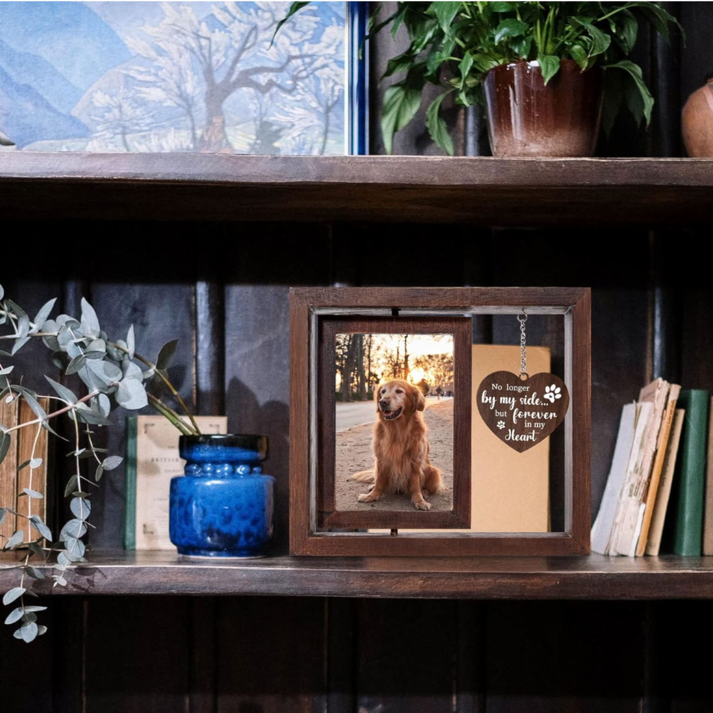 Dog Memorial Picture Frame - Rotating Wooden Frame for 4x6 Photo