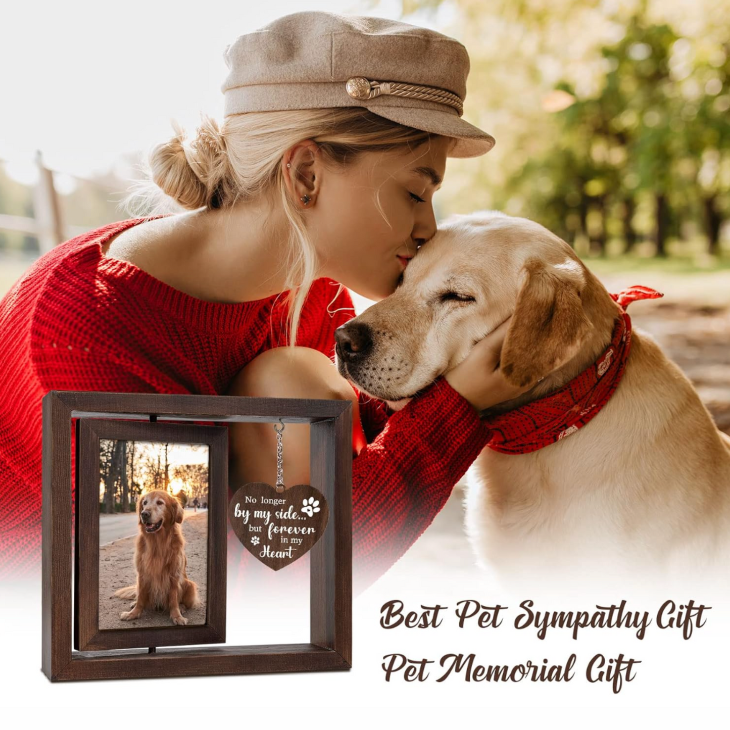 Dog Memorial Picture Frame - Rotating Wooden Frame for 4x6 Photo